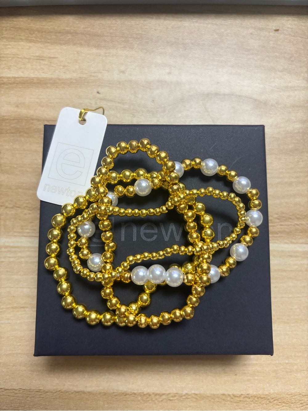 Newton Gold Bead and Pearl Stretch Bracelet Set